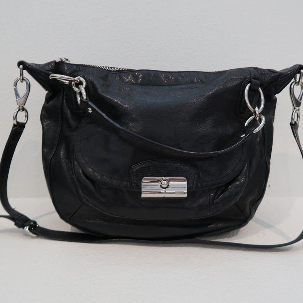 Coach Kristen Black Leather Shoulder/Crossbody Bag-silver Hardware